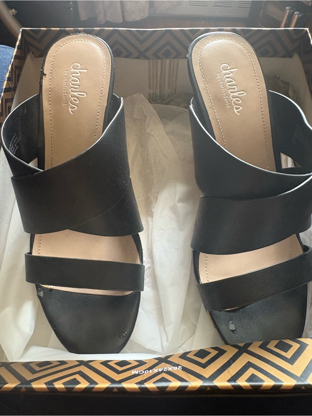 Charles by Charles David Black Leather Slide Sandals size 8.5